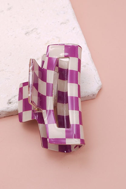 RECTANGLE CHECKERED CLAW HAIR CLIP