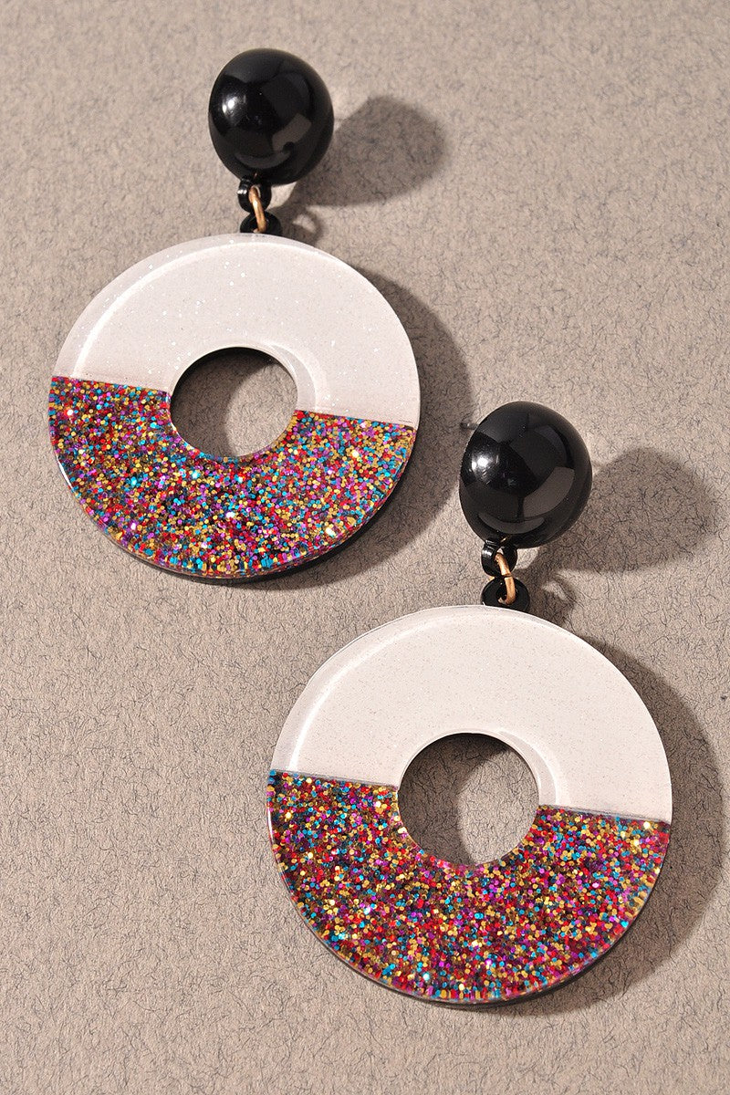 Black & White Acrylic earrings with multi glitter