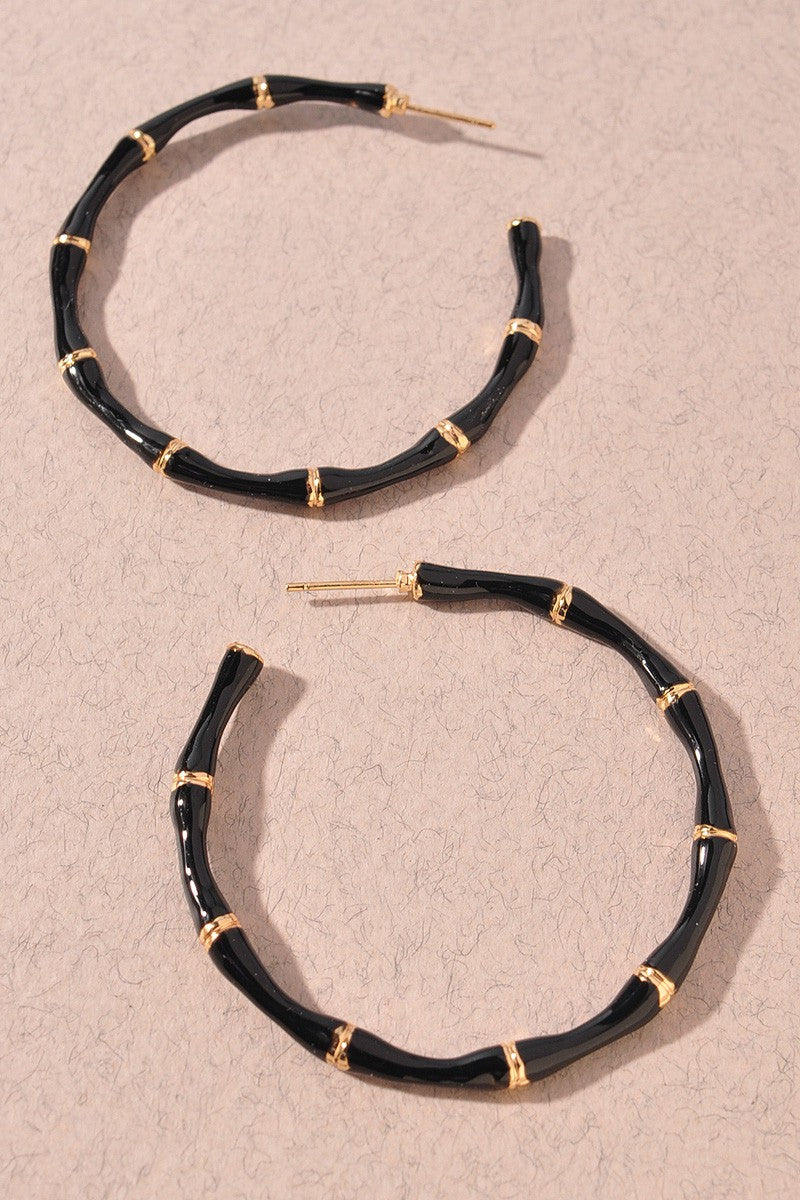 Black Bamboo Hoops Earrings