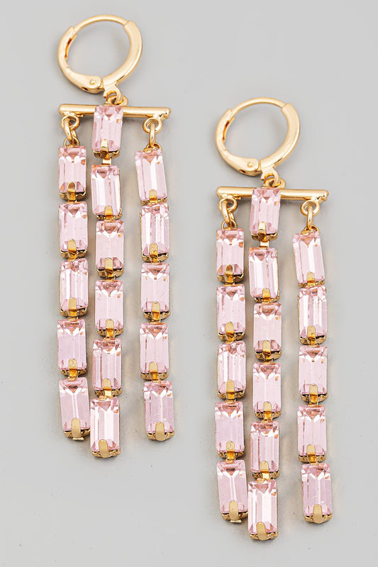 Pink Baguette Rhinestone Dangle Earrings