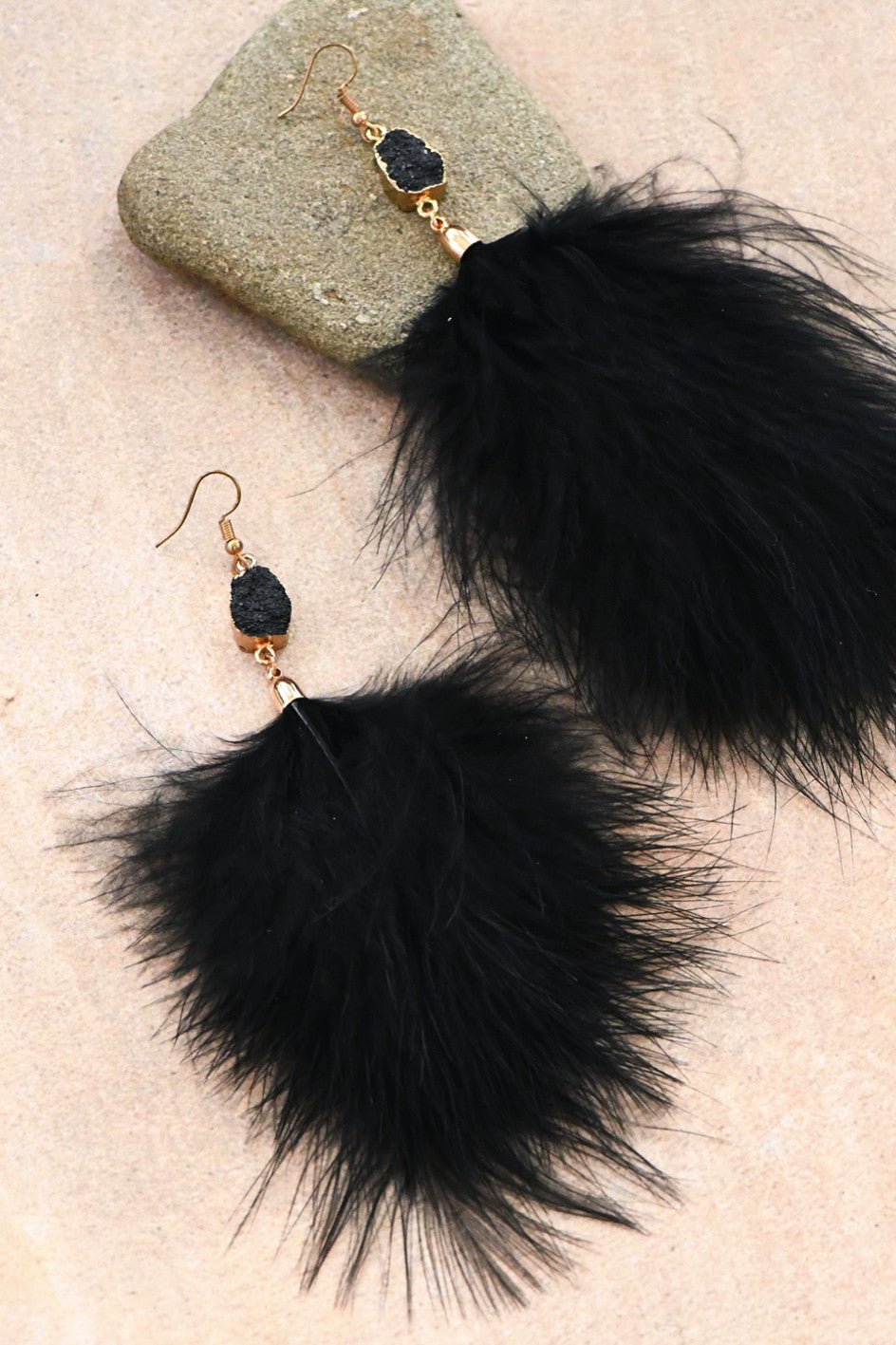 Boho Long Black Tassel Feather Earrings