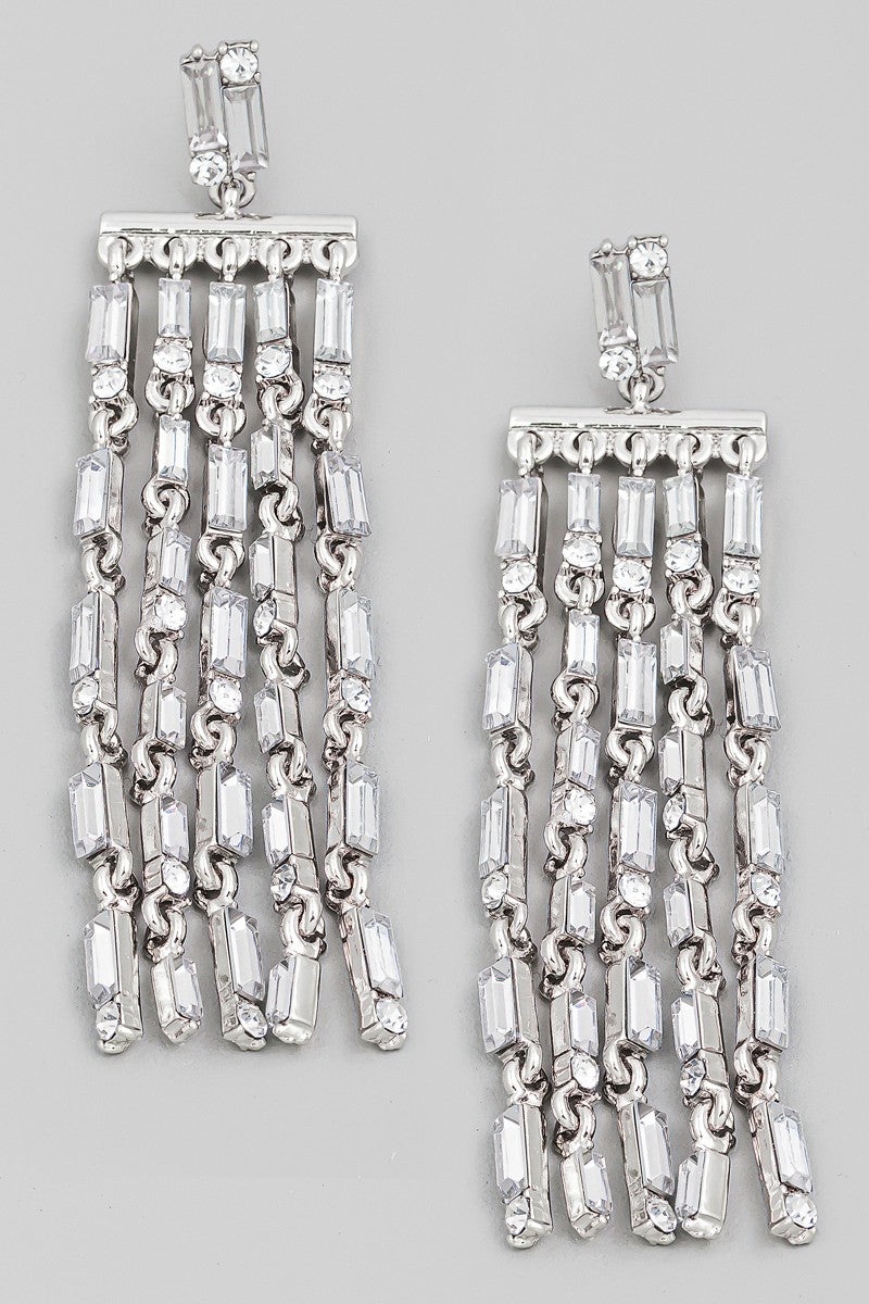 Rhinestone  Silver Chain Fringe Dangle Earrings