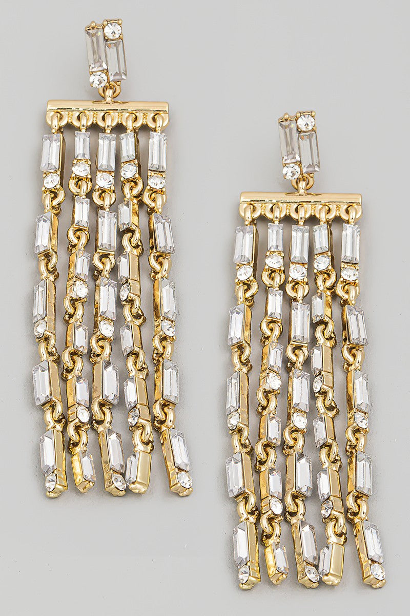 Rhinestone  Gold Chain Fringe Dangle Earrings
