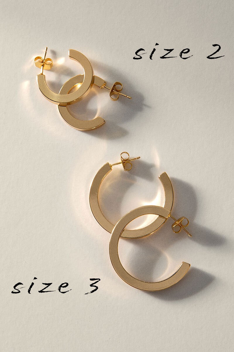 14K GOLD DIPPED METAL POST FLAT HOOP EARRING