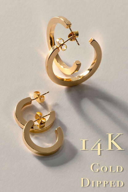 14K GOLD DIPPED METAL POST FLAT HOOP EARRING