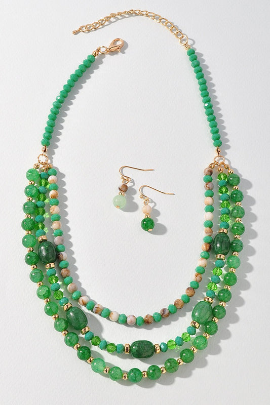 GREEN BEADED LAYERED NECKLACE