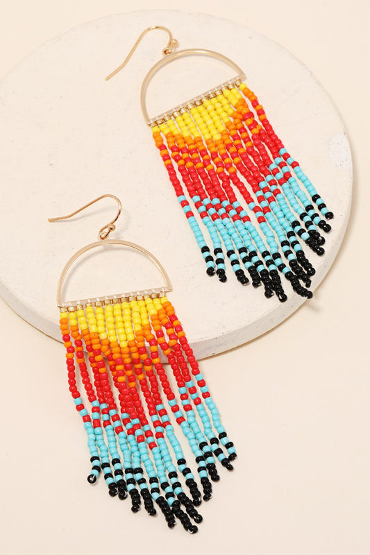 Semi Circle Multi Seed Beaded Fringe Earrings