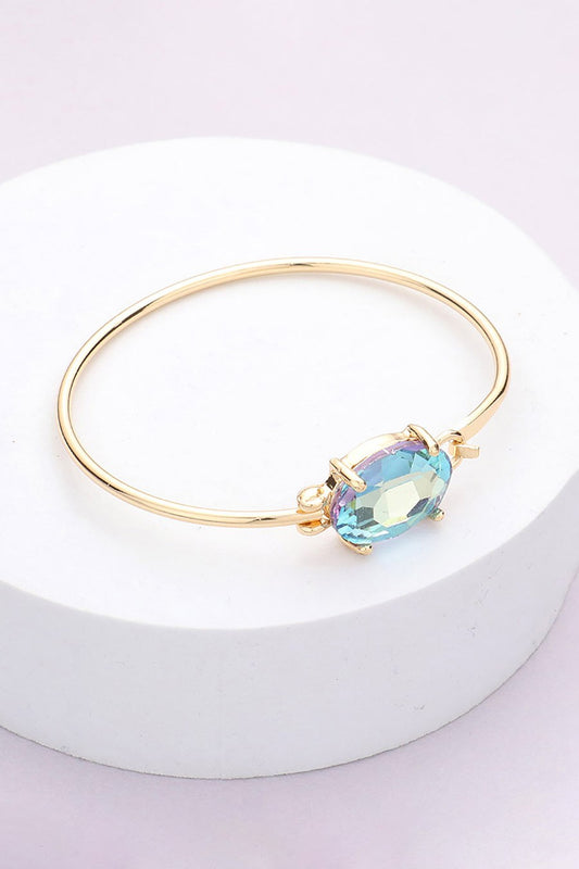 Aqua Oval Stone Metal Hook Bracelet