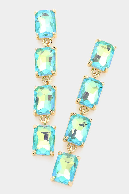 Aqua Emerald Cut Stone Earrings