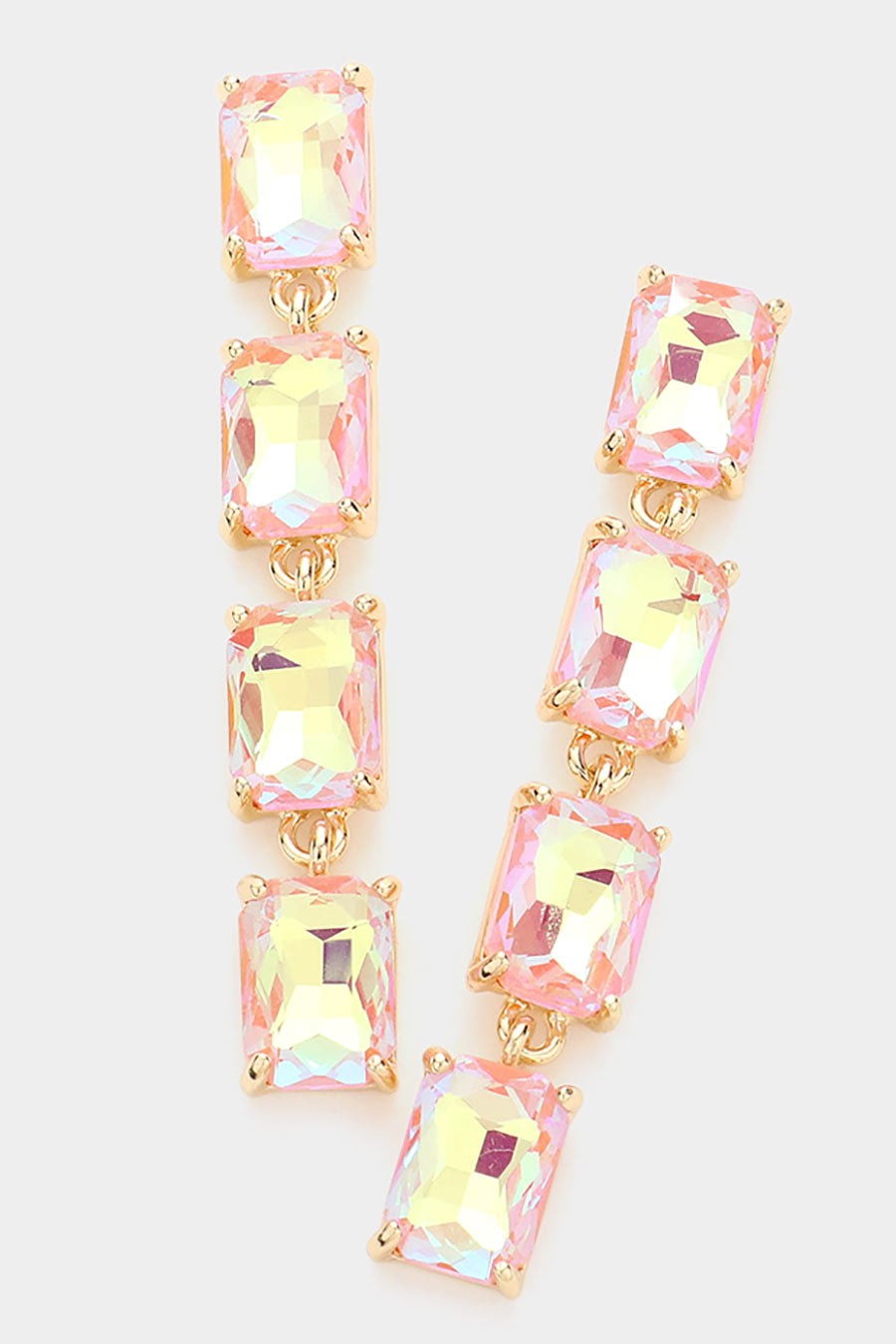 Pink Emerald Cut Stone Earrings