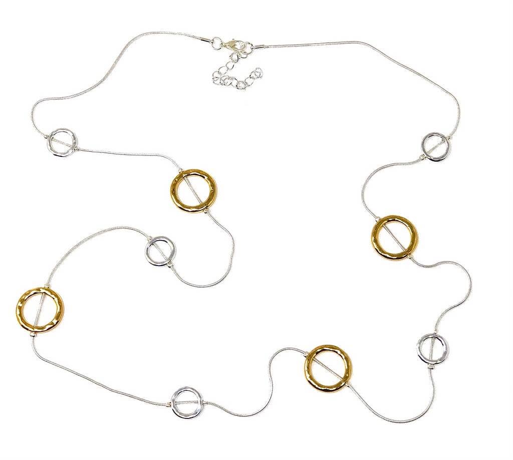 Hammered Long Multi Ring Single Strand Necklace: Yellow Gold / Long (90cm)