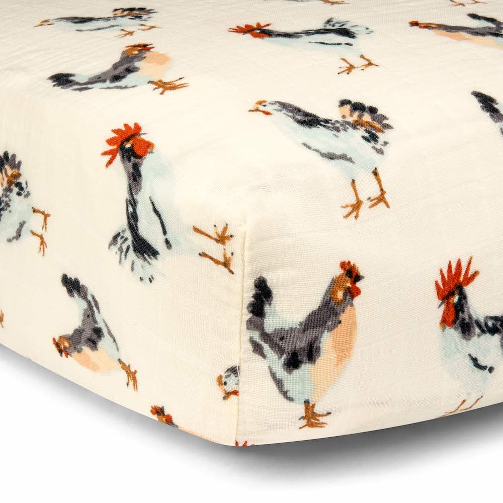 Chicken Organic Cotton Muslin Fitted Crib Sheet