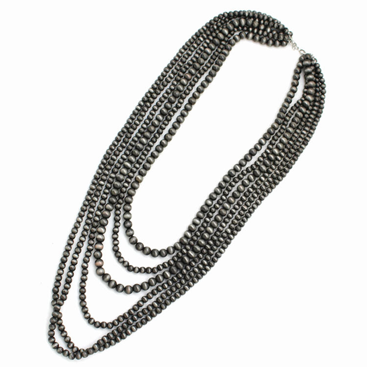 Burnish Silver Multi layer Navajo Bead Necklace costume jewelry