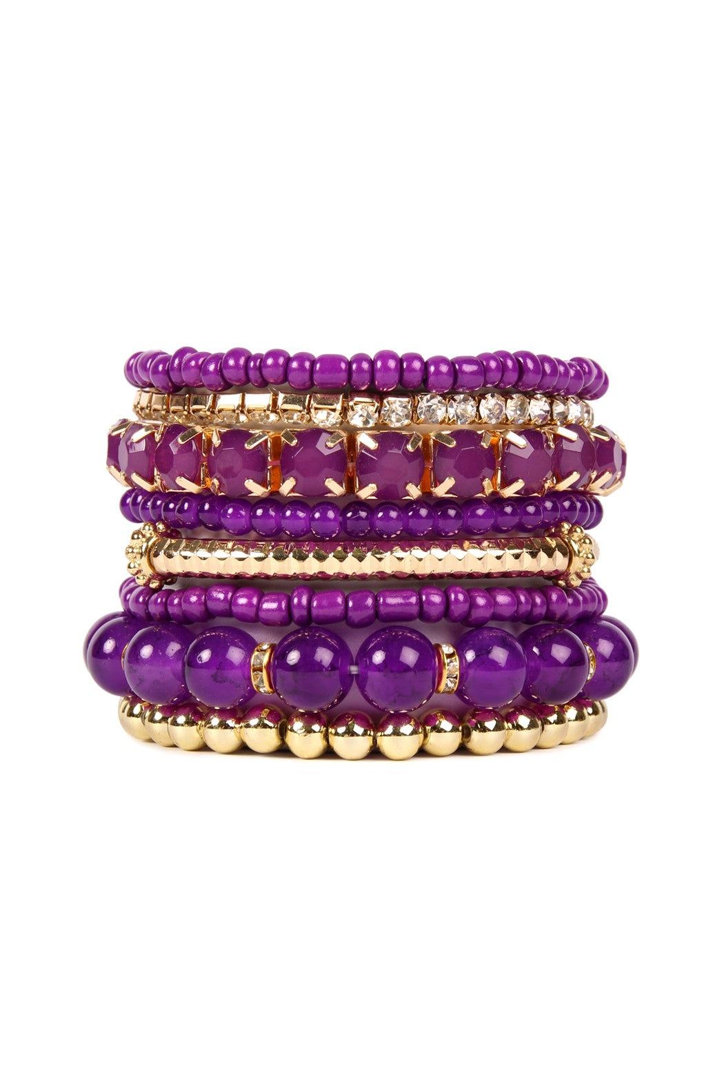 Dark Purple Multi Beaded 8Pc. Bracelets