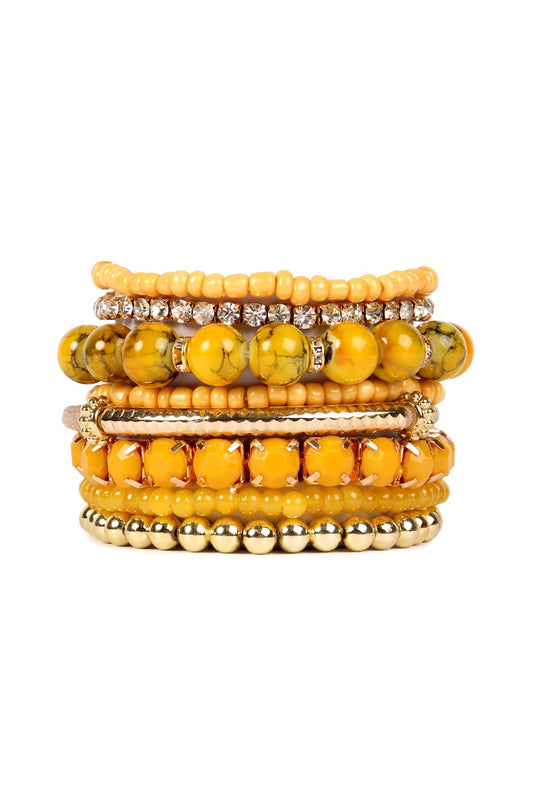 Mustard Multi Beaded 8Pc. Bracelets