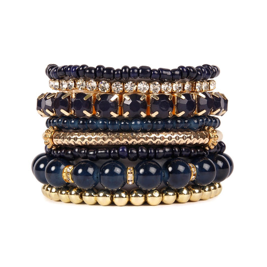 Navy Multi Beaded 8Pc. Bracelets