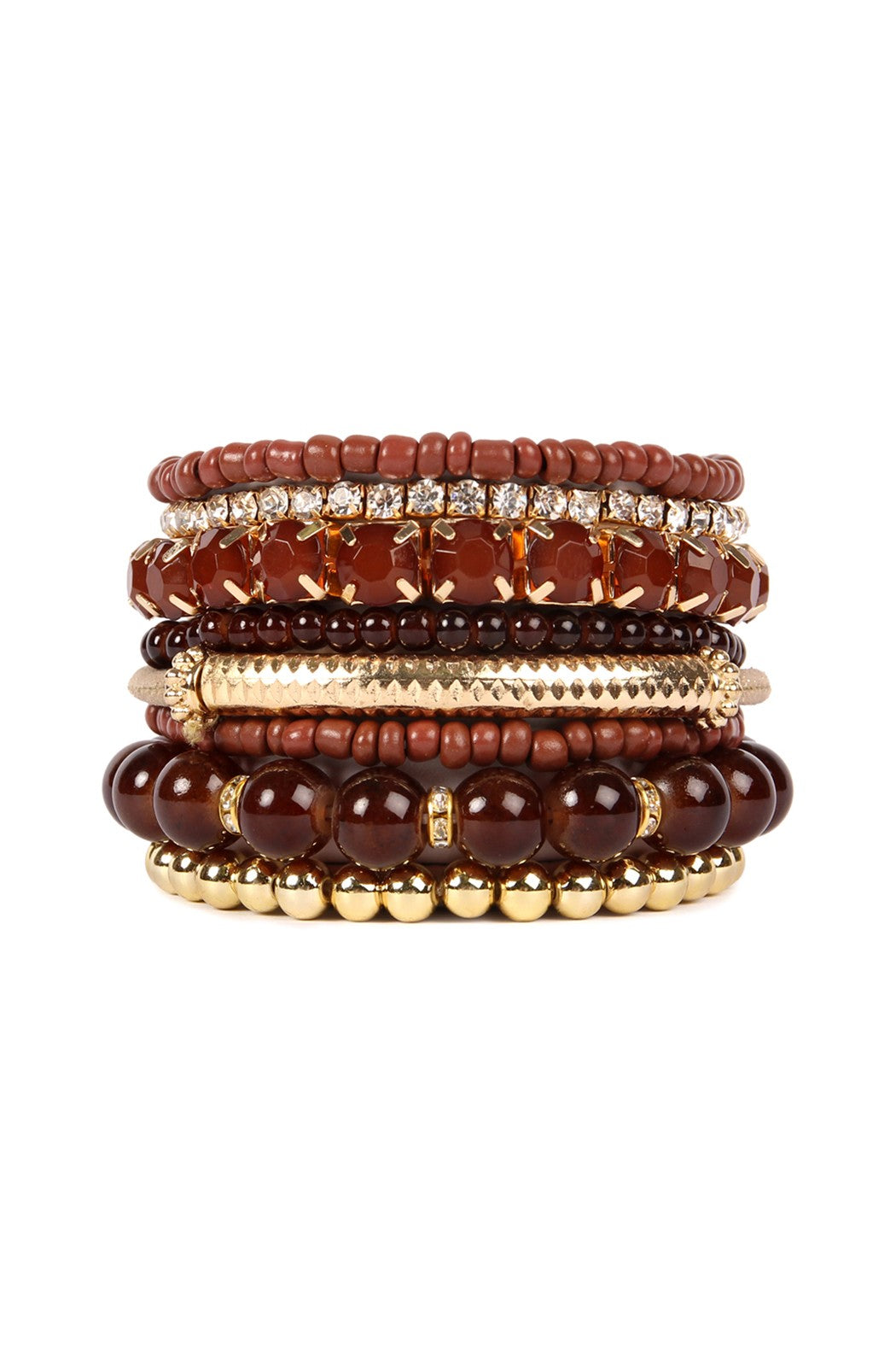 Brown Multi Beaded 8Pc. Bracelets