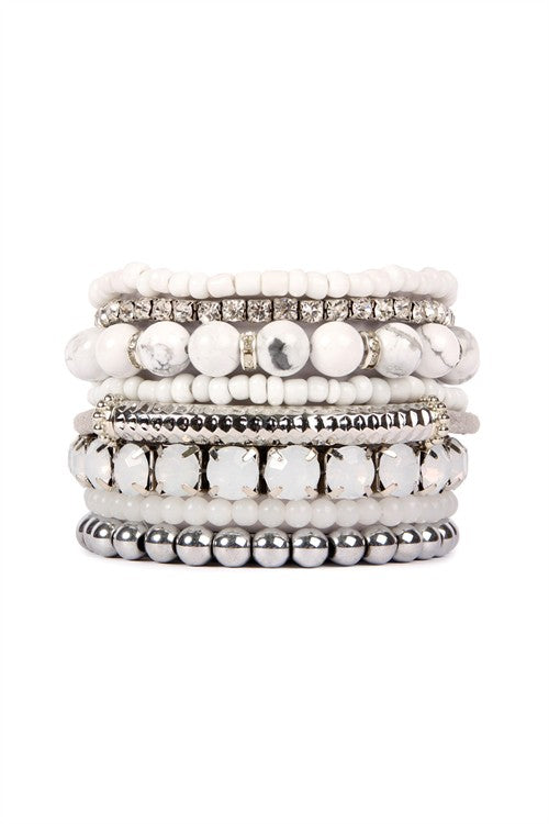 White Multi Beaded 8Pc. Bracelets