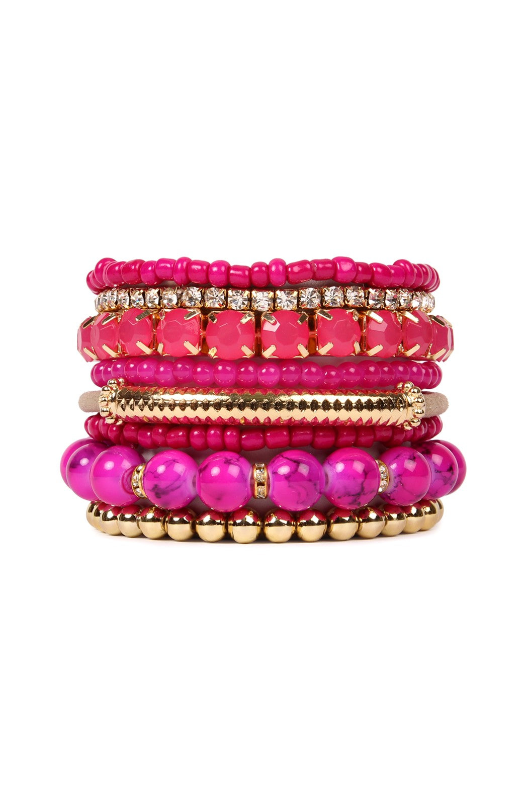 Fuchsia Multi Beaded 8Pc. Bracelets