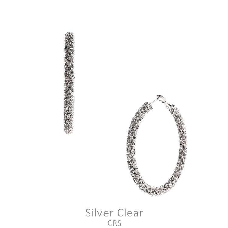 Silver Clear Stone Hoop Earring 50mm