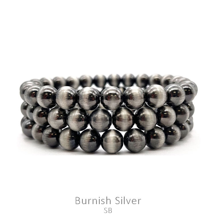 Burnished Silver Navajo Bead Stretch Bracelet