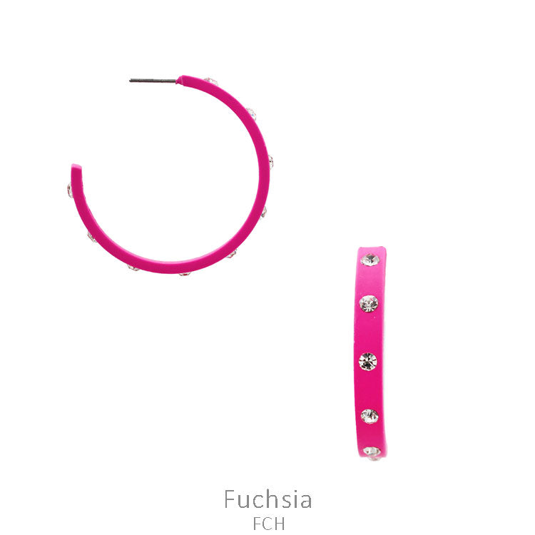 Hot Pink Fuchsia Rubber Coating Open Hoop Earring