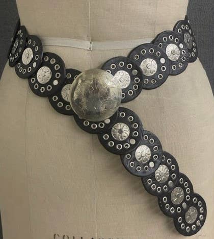 Black Leather Belt with Conchos