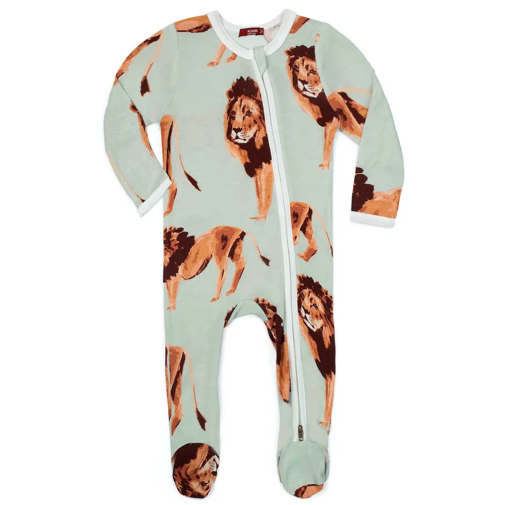 Lion Bamboo Zipper Footed Romper 3-6month