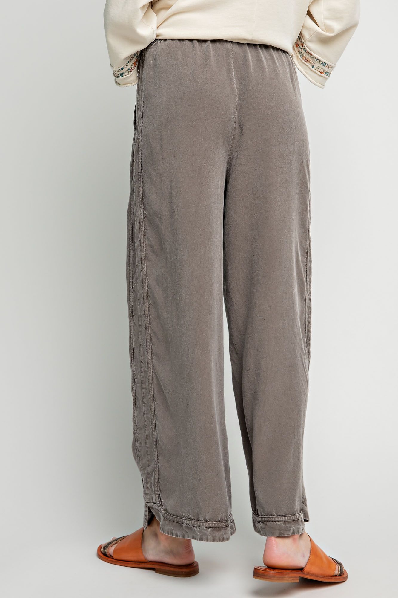 MINERAL WASHED SOFT TWILL WIDE LEG PANTS