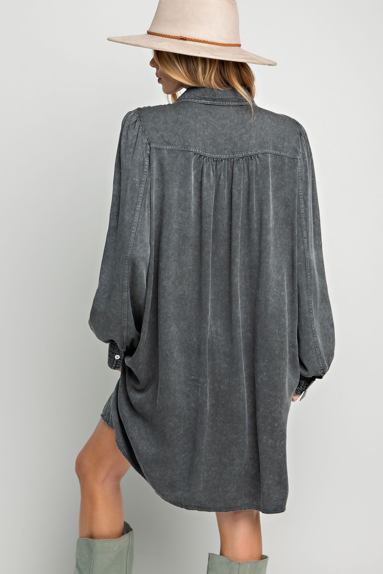 MINERAL WASHED BUTTON DOWN TUNIC DRESS