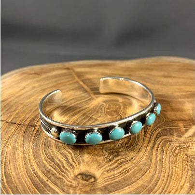 BOHO SOL Turquoise Oval Stone 925 Sterling Cuff