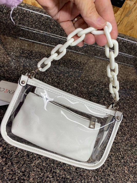 Jessica Clear White Stadium Crossbody w/ Chain