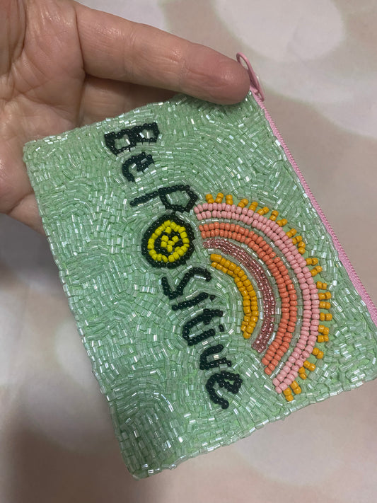 Be Positive Beaded Coin Bag