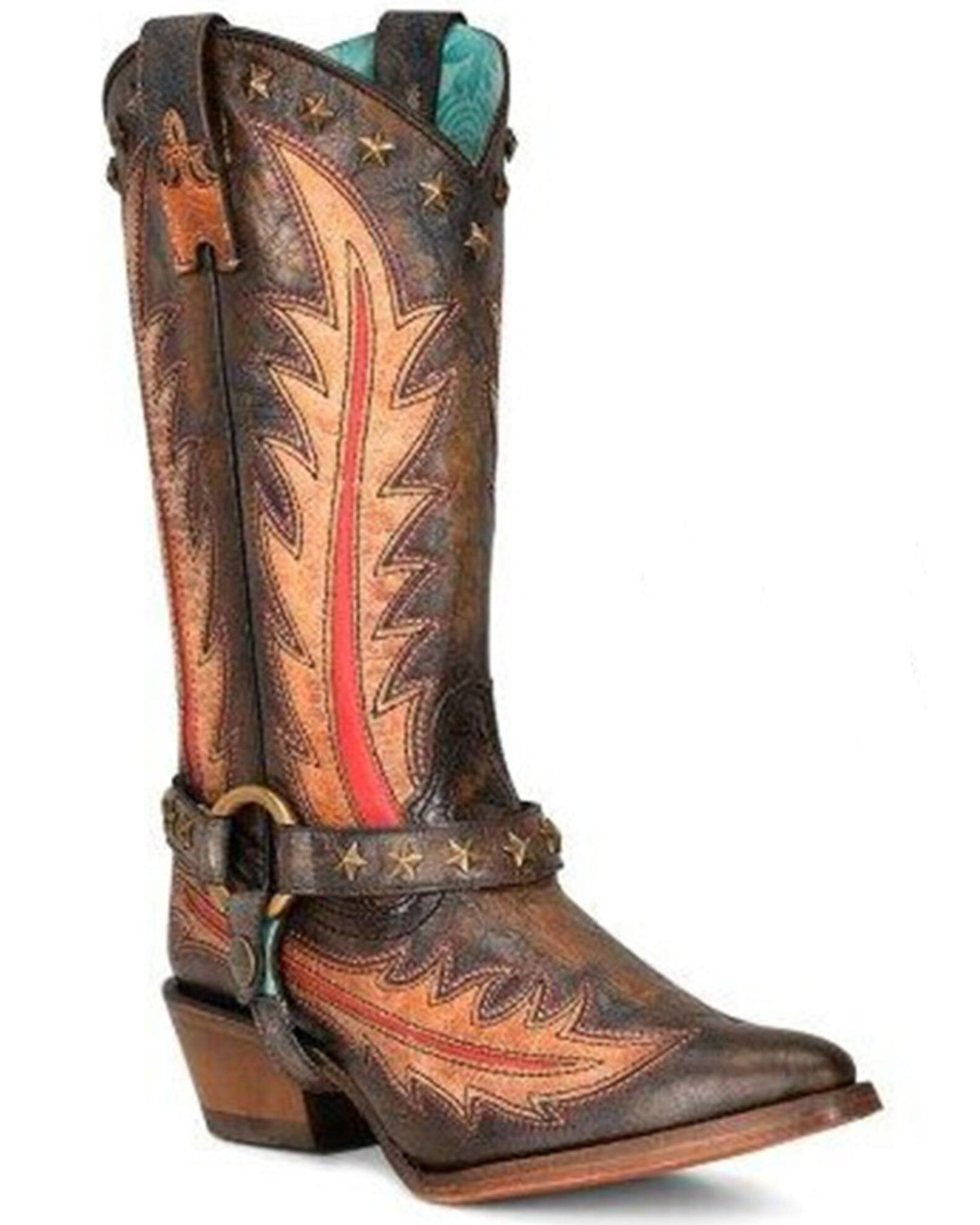 Corral Women's Star Studded and Harness Western Boot - Pointed Toe C3945