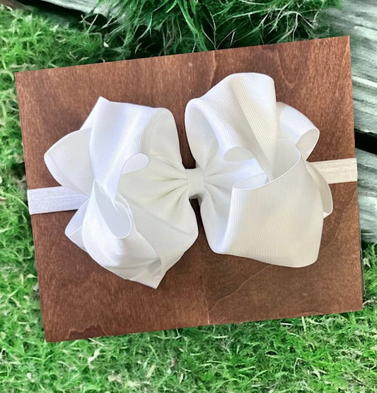 White Double Stacked Grosgrain Bow on Headband