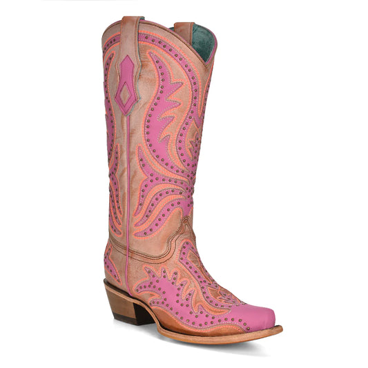 Women's Corral Leather Boots Handcrafted Neon Pink C3970